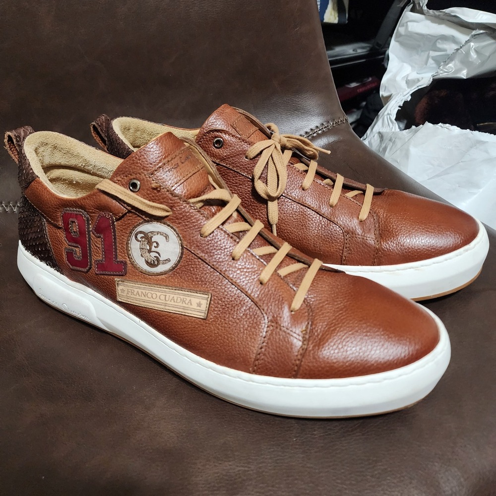 Franco Cuadra Brown Leather Sneakers Designer Casual Shoes sz MX-31 US-12.5‎